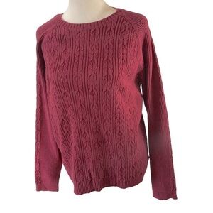 Eddie Bauer Cotton Pullover Sweater XL Red Cable Knit Raglan Sleeve